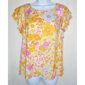 Emerson Rose Women's Multicolor Floral Flutter Sleeve Blouse Size Small NWOT